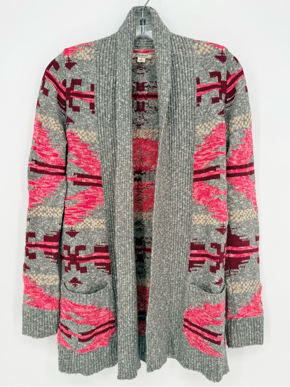 Lucky Brand Southwestern Aztec Open Knit Cardigan Sweater S Boho Western Cozy